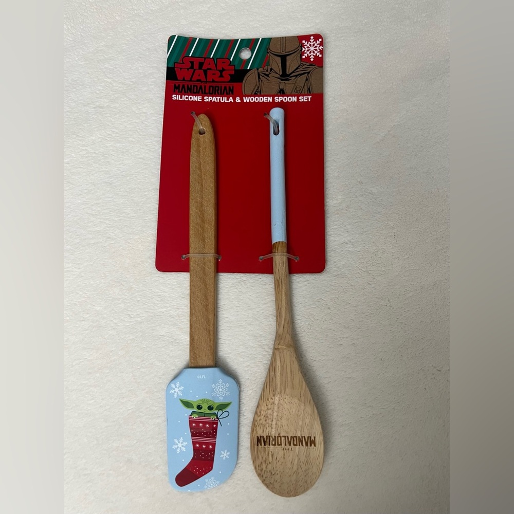 Star Wars Mandalorian Heat Resist Silicone Spatula Wooden Spoon Set New